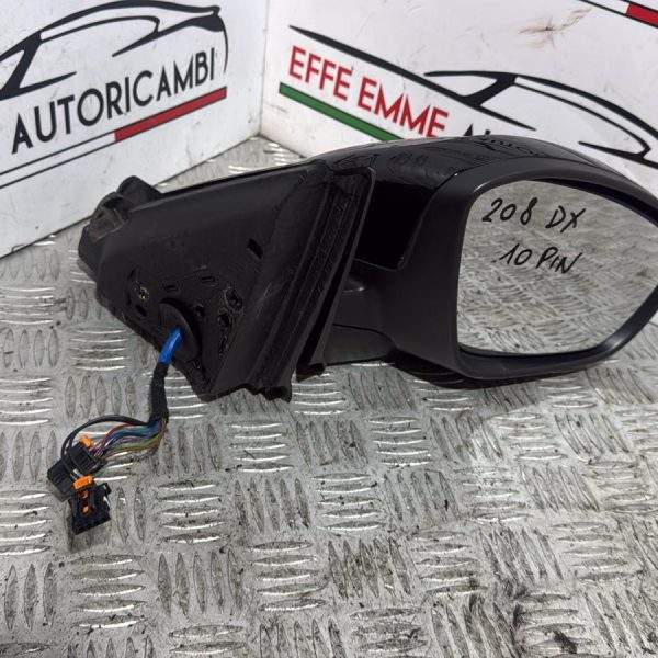 SPECCHIO SPECCHIETTO PEUGEOT 208 SECONDA SERIE DESTRO DX COLORE NERO 10 PIN ANNO 2022