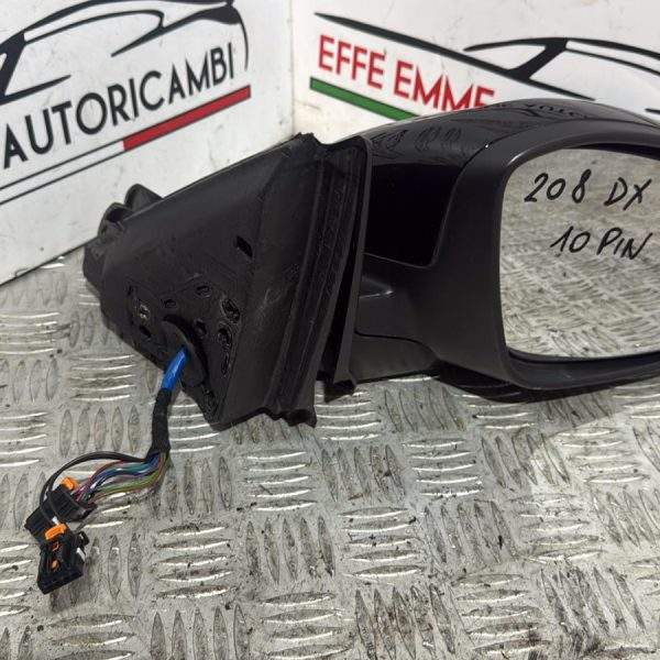SPECCHIO SPECCHIETTO PEUGEOT 208 SECONDA SERIE DESTRO DX COLORE NERO 10 PIN ANNO 2022