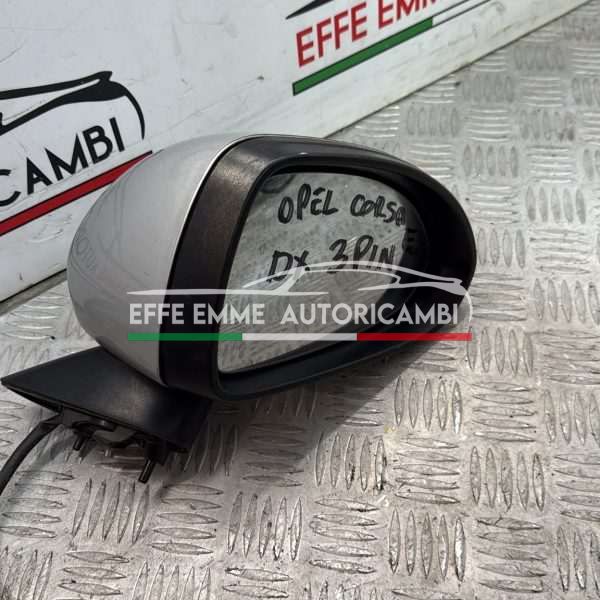 SPECCHIETTO SPECCHIO DESTRO DX OPEL CORSA E  3 PIN CALOTTA COLORE GRIGIO METALLIZZATO